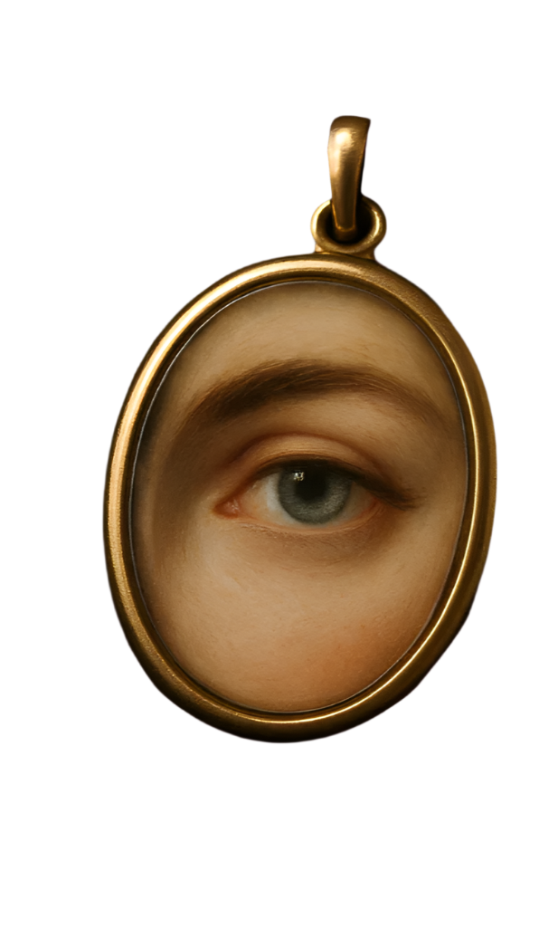 Pendant with a painted eye design on a white background