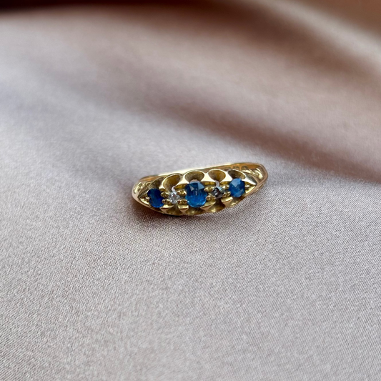 Edwardian 5 Stone Sapphire and diamond ring 18ct gold