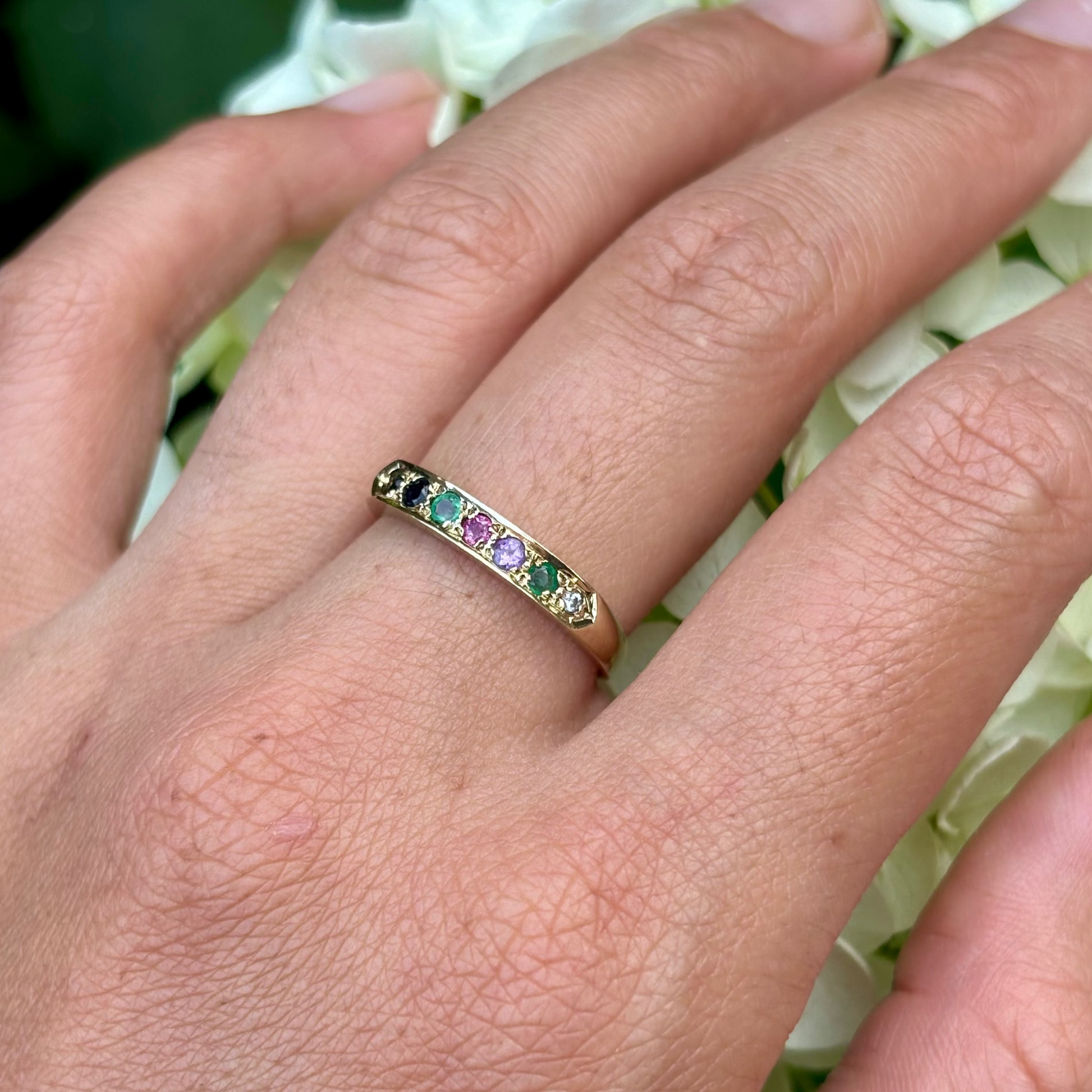 Acrostic Gem Ring 9ct gold